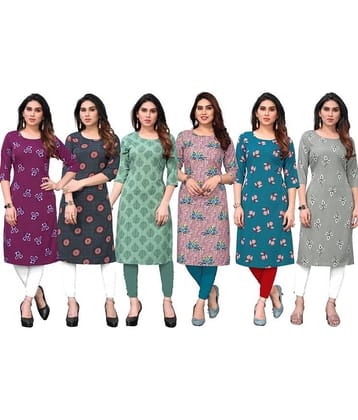 KETAKI FASHION Crepe Printed Straight Women's Kurti - Multicoloured ( Pack of 6 )