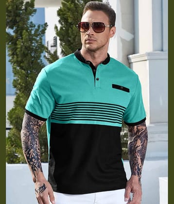 Eyebogler Cotton Blend Regular Fit Striped Half Sleeves Men's Mandarin Collar T-Shirt - Green ( Pack of 1 )