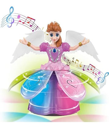 Dancing Miracle Princess Toy Doll with Wings Interactive Revolving Cute Doll Colorful LED Lights and Music for Kids