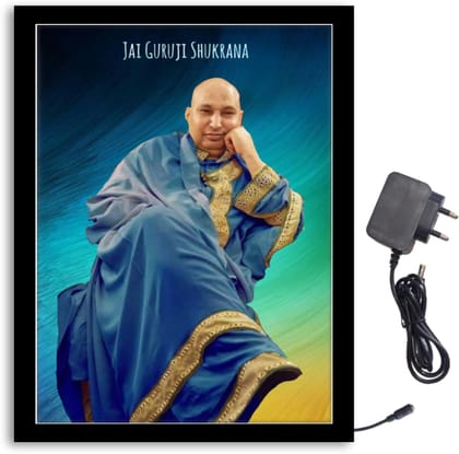 NOKKES Jai Guru Ji Bade Guru ji Sawroop Guru Ji Light Photo Frame 8X10 inch Led Light photo Frame With Light Adaptor Led Light Photo Frame Black Color Photo Frame_AQW247