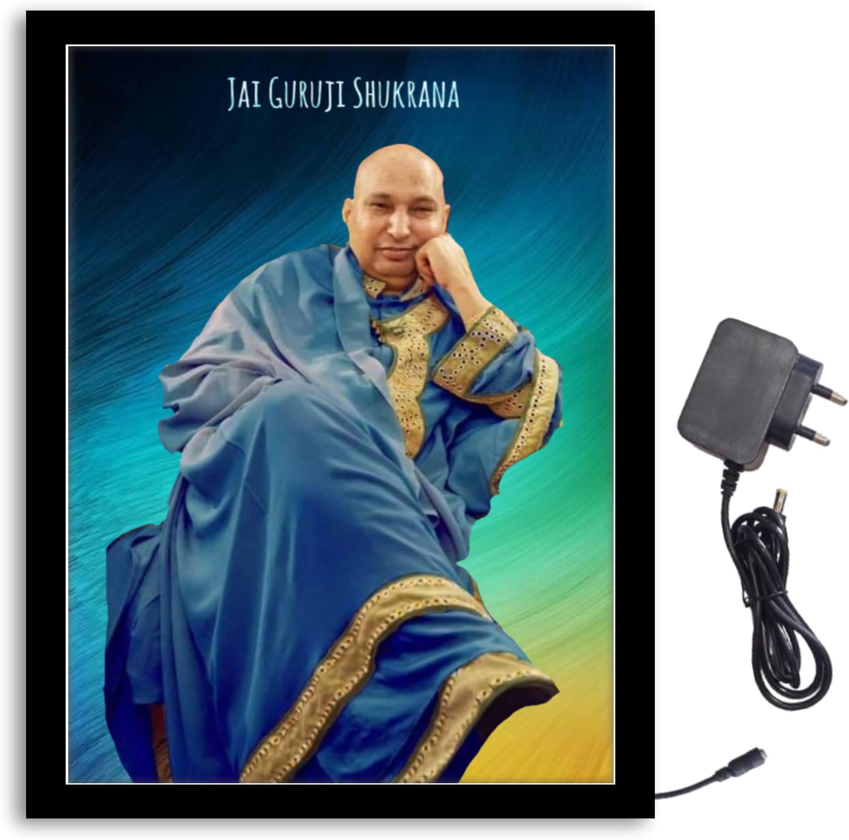 NOKKES Jai Guru Ji Bade Guru ji Sawroop Guru Ji Light Photo Frame 8X10 inch Led Light photo Frame With Light Adaptor Led Light Photo Frame Black Color Photo Frame_AQW247