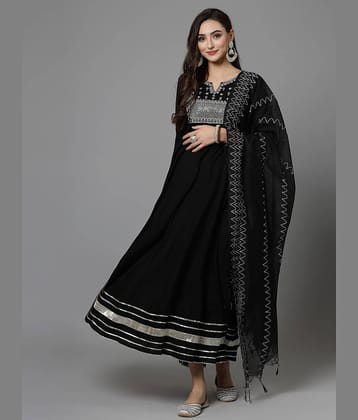Stylum Rayon Embroidered Anarkali Women's Kurti with Dupatta - Black ( Pack of 1 )