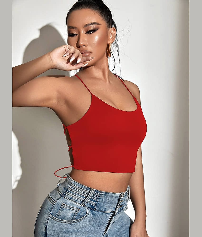 Traquila Women's Lycra Crop Top ( Red )