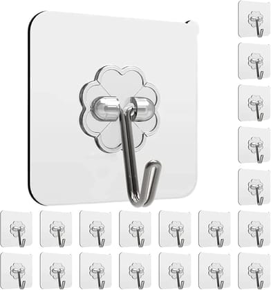 Rudra Adhesive Stronger Plastic Wall Hooks Hangers, Waterproof Stick for Kitchen Bathroom Shower Door Outdoor Home Improvement Utility Hook -20 Pcs Transparent