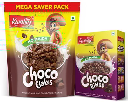 Kwality Choco Flakes 1 Kg Pouch & Choco Rings 375g Combo Pack2