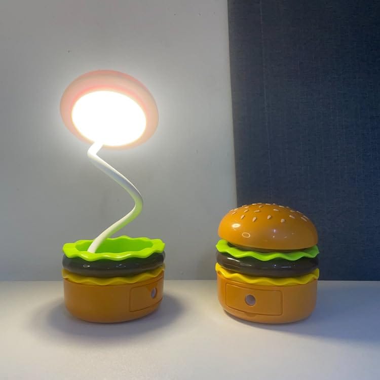 Spot Hunt Creative Hamburger Table Lamp with Pencil Sharpener Burger Design 360° Flexible Neck Study Desk Lamp USB Rechargeable Small LED Night Light for Kids & Adults Room, Home, Office Decoration