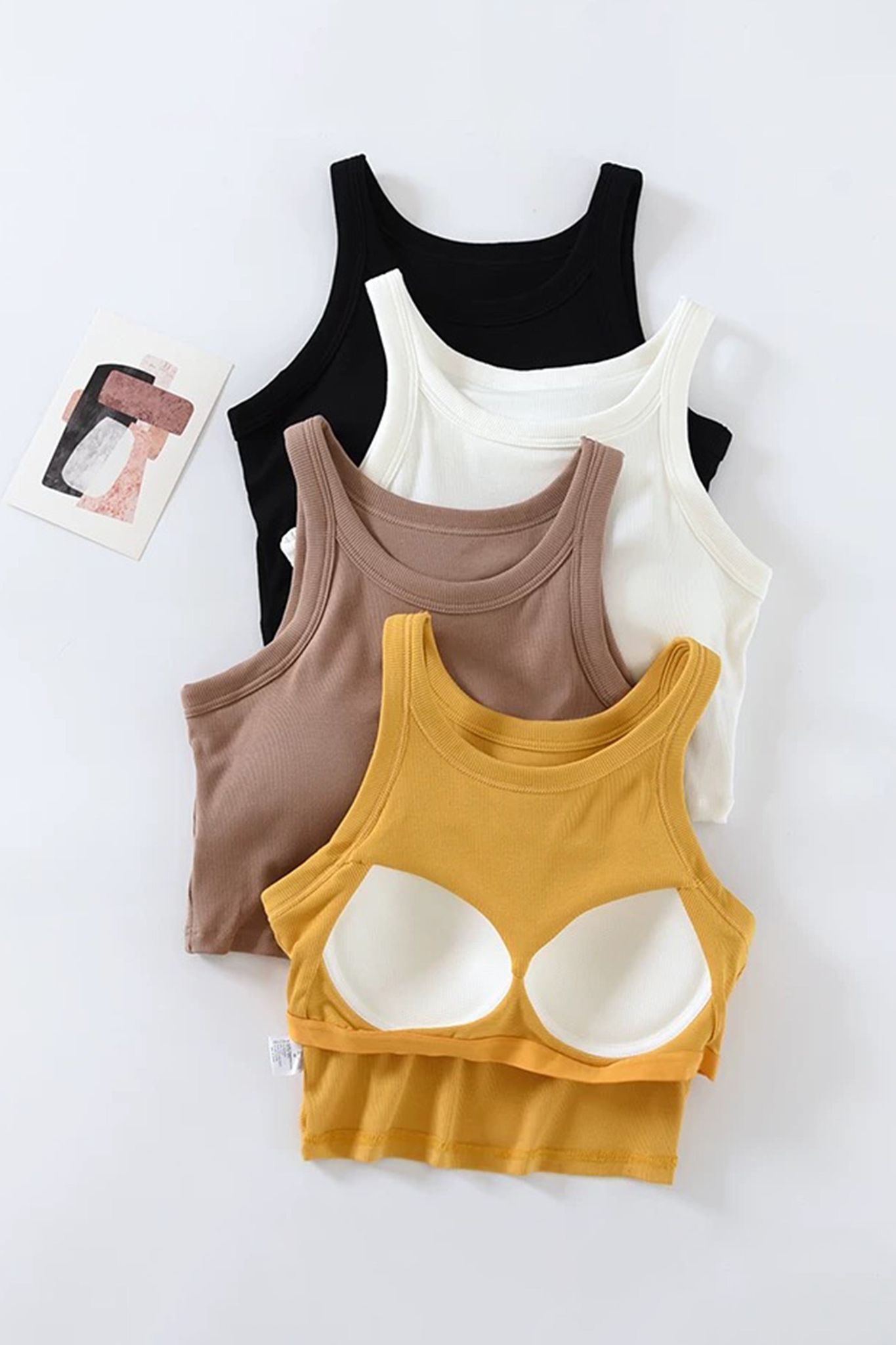 Nexo Crop Tank Top With Inbuilt Bra-Brown