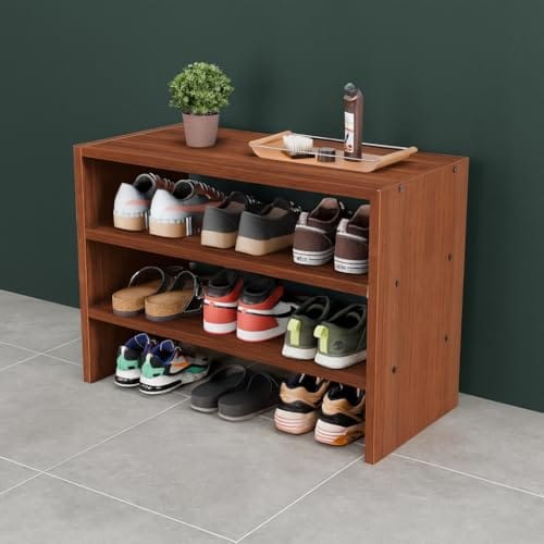 Enigmatic Woodworks Wooden Shoe Rack for Home, Chappal Slippers Organizer Stand I 3-Tier I Finish-Suede DIY