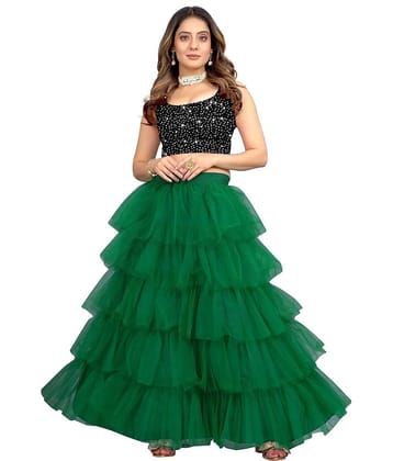 JULEE Green Net Chaniya Choli Semi Stitched Lehenga