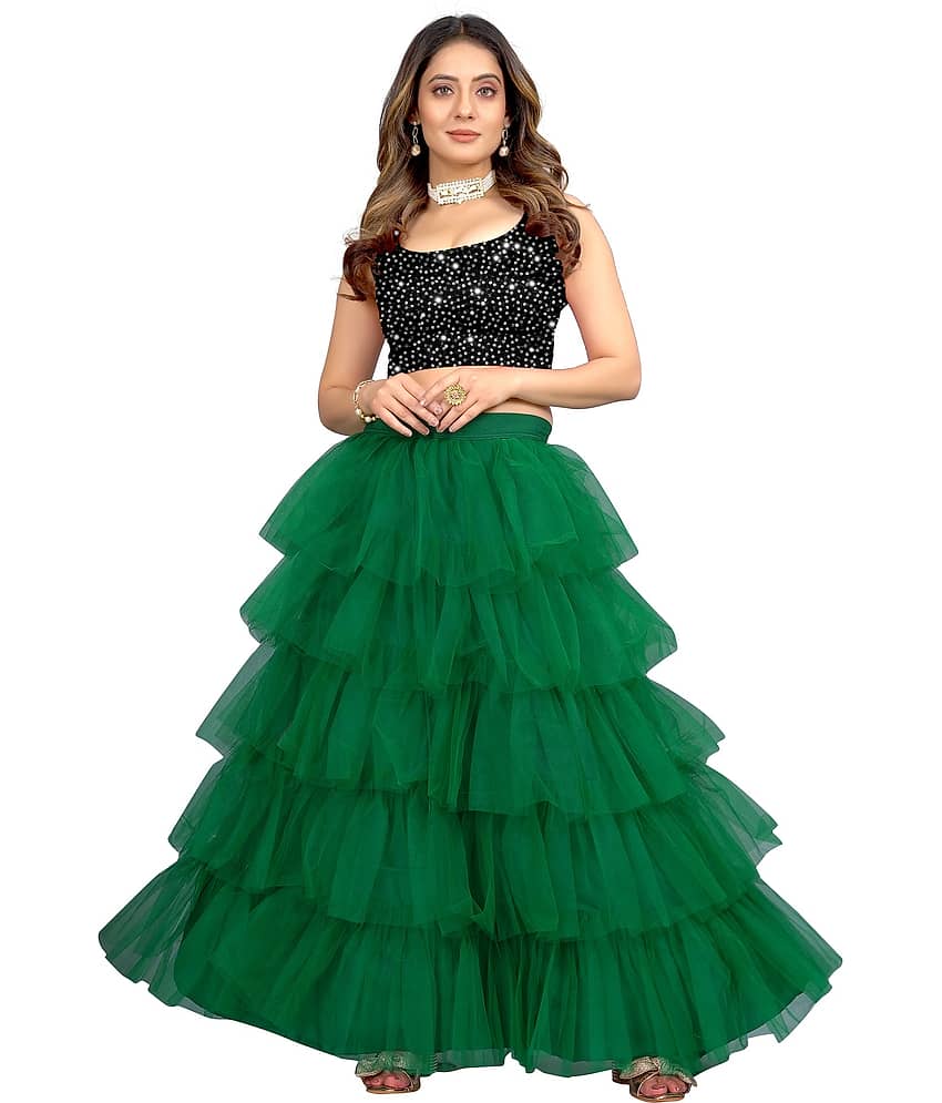 JULEE Green Net Chaniya Choli Semi Stitched Lehenga