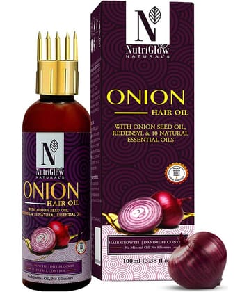 NutriGlow NATURAL'S Onion Hair Oil With Red Onion Seed Oil For Hair Growth, Hair Fall Control, Dandruff Free Hair, Fall Hair Oil, 100ml