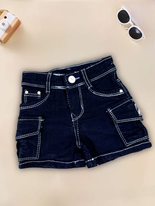 Girls Black Out-stiched Shorts [GS-970][1-6 Years]-2-3Y (Size - 20) / Black / Denim