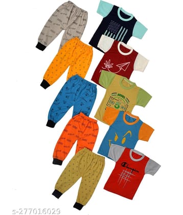 DIAMOND EXPORTER Pack of 5 Baby Boys Cotton Blend T-Shirt & Pants Set ( Multicolor )