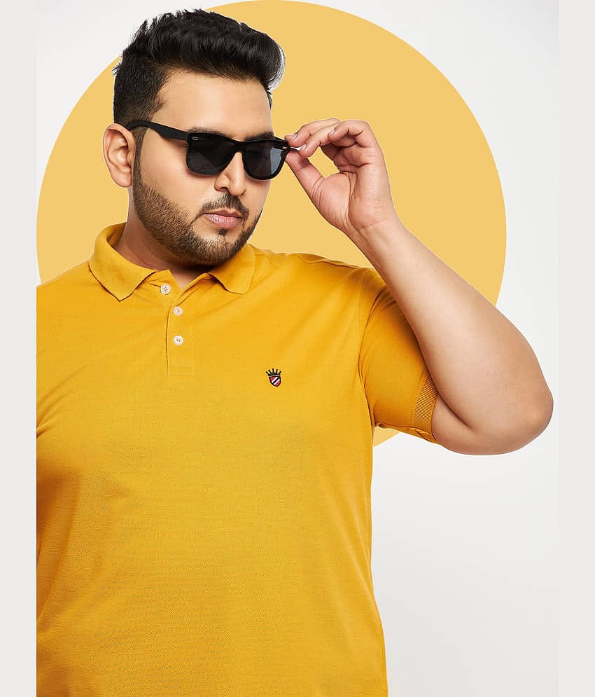 RELANE Pack of 1 Cotton Blend Regular Fit Solid Half Sleeves Men's Polo T Shirt ( Mustard )