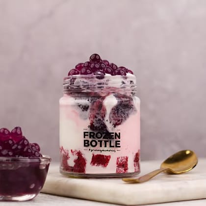 Red Velvet and Blueberry Popping Boba Sundae