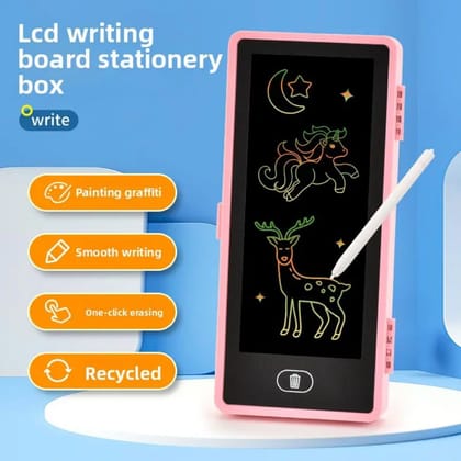 2-in-1 LED Pencil Box with LCD Writing Screen & Erase Button | Magical Smart Stationery Case for Kids | Birthday Party Return Gift | School Pencil Case for Boys & Girls (Multicolor)