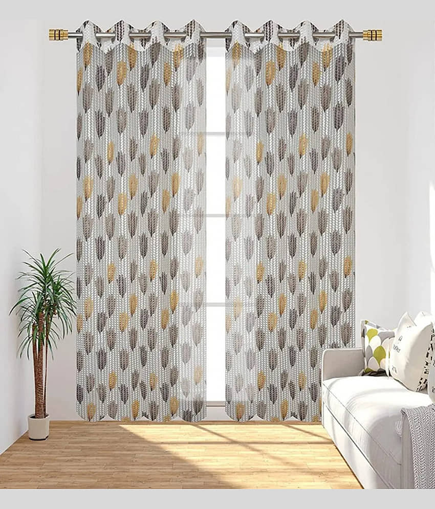 Kraftiq Homes Floral Transparent Eyelet Curtain 5 ft ( Pack of 2 ) - Brown