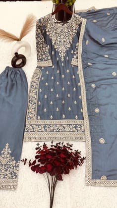 Beautiful Top-Bottom And Dupatta With Embroidery Sequence Work