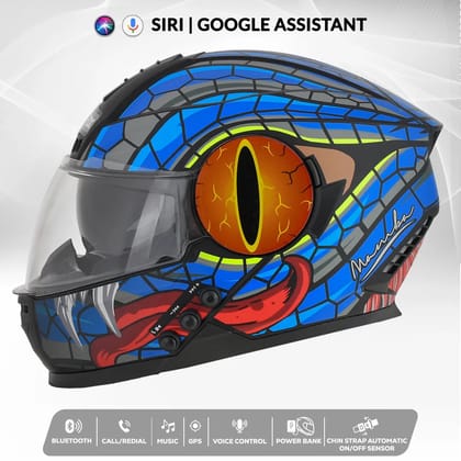 H4 Air Mamba Matt Blue Smart Bluetooth Full-face Double Visor Helmet M-58