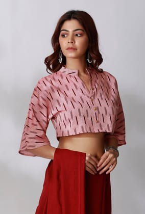 Maroon Ikkat Shirt Blouse-XL