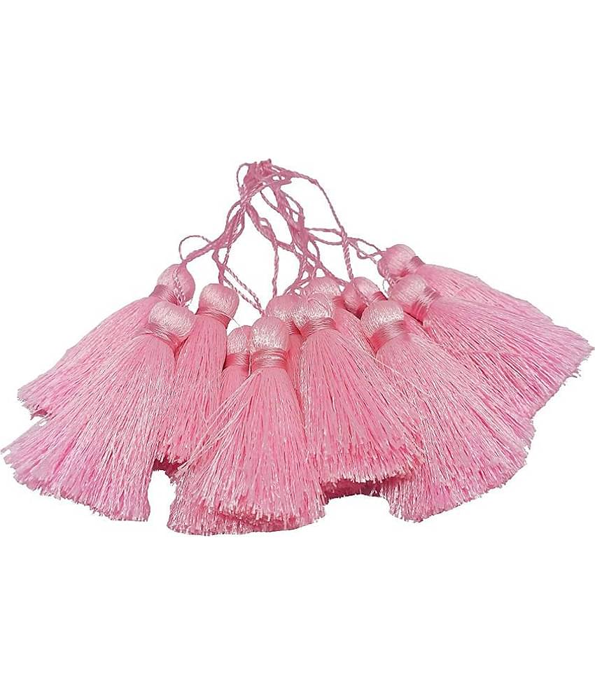 PRANSUNITA Silky Floss Tassels with Loop for Bookmarks, Charms Jewelry Making Earring Bracelet Pendant, Dresses etc. -Handmade - Pack of 12 pcs - 6 cm - Color- Pink