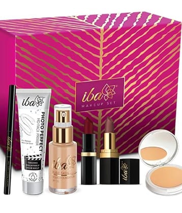 Iba Makeup Gift Set Dusky Foundation, Compact, Primer, Lipsticks, Kajal, (Pack of 1)