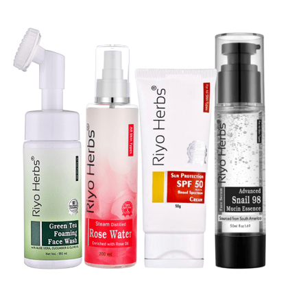 Green Tea Foaming Facewash, Rose Water, Snail Mucin & SPF50 Cream
