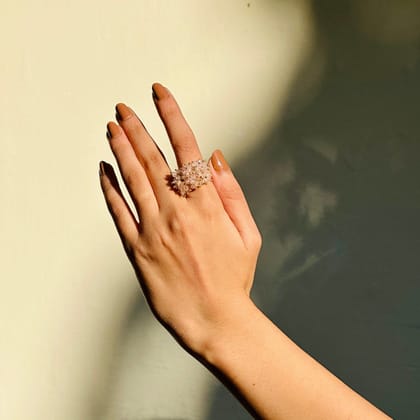 Pink Hues Beads Silver 925 Ring-Rose Quartz