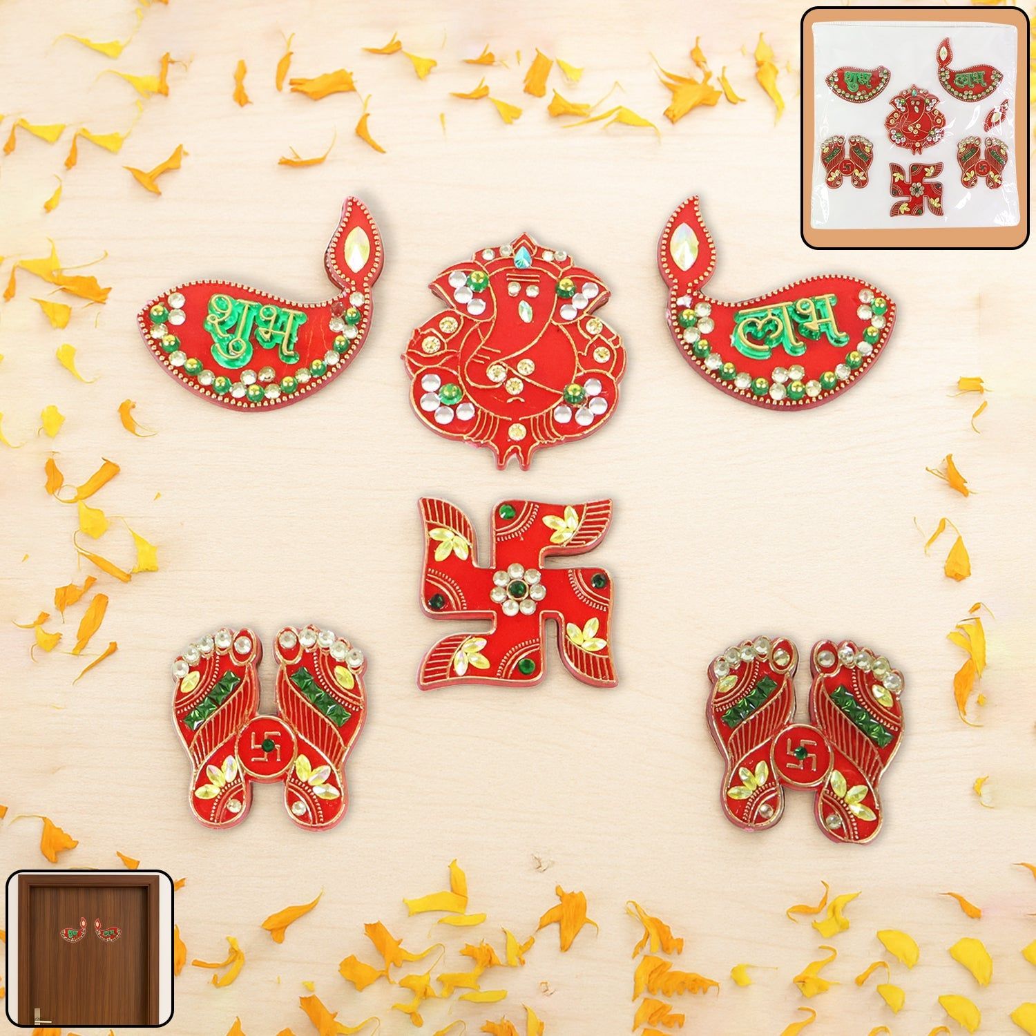 Traditional Decorative Shubh Labh Door Hanging (6 Pc / 1 Set)
