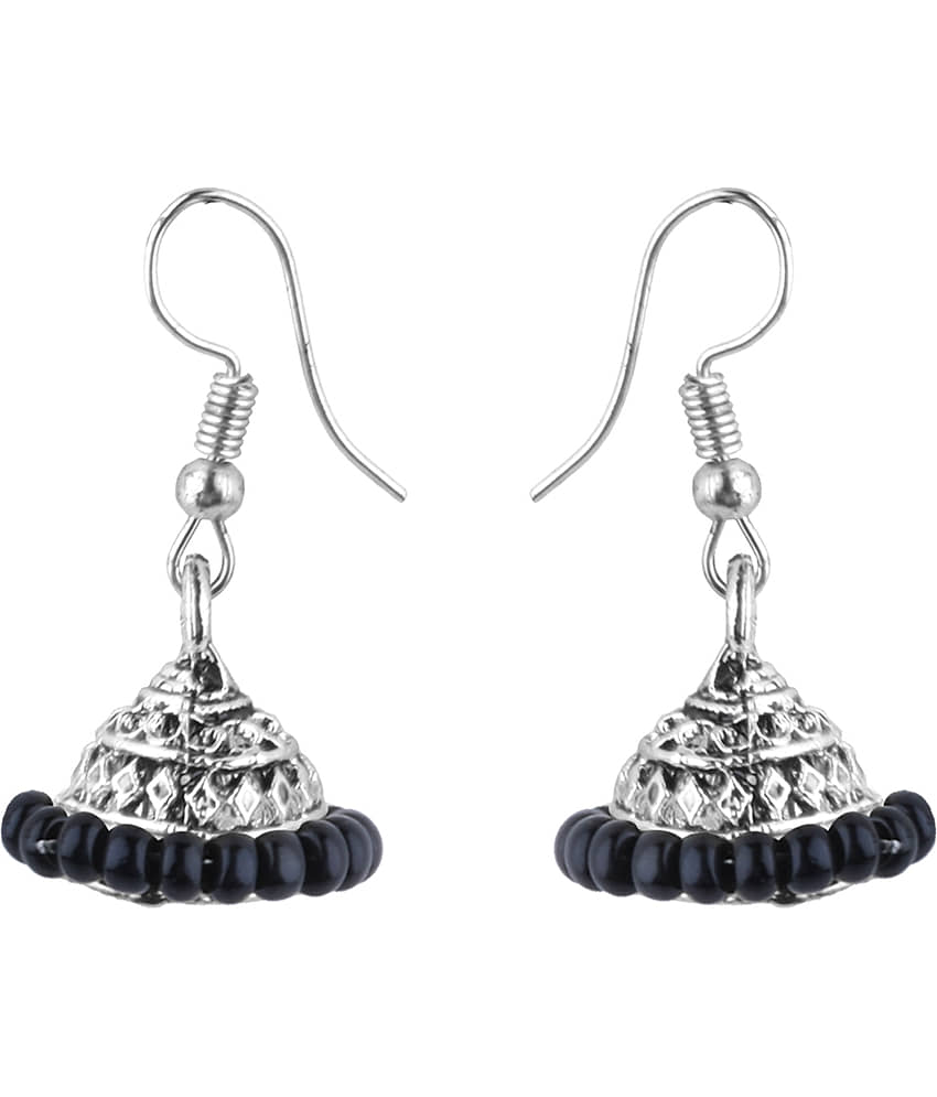 Silver Shine - Black Jhumki Earrings ( Pack of 1 )