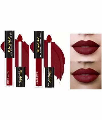 BLUSHIS Highly pigmented Non-Transfer & Waterproof Maroon Liquid Lipstick for Women (Pack of 2)