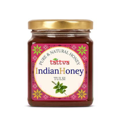 IndianHoney Tulsi Honey | Pure & Natural | Unprocessed, Unfiltered, No Added Sugar | Rich in Minerals & Antioxidants | Ethically Sourced Raw Honey | 230g Glass Jar