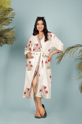 Luxury Waffle Cotton Bathrobe – Unisex | Handblock Printed | Free Size