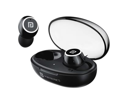 Portronics Harmonics Twins S13 Black, In Ear True Wireless Earbuds with Mic, 24H Playtime, Game, Music Mode, Touch Control, 8mm Driver