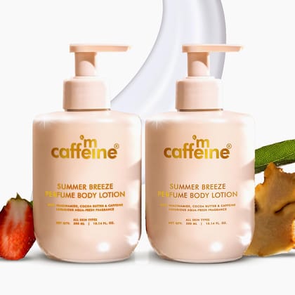 mCaffeine Summer Breeze Perfume Body Lotion|Niacinamide, Cocoa Butter & Shea Butter For Deep Moisturization|Lightweight, Non-Sticky|Aqua-Fresh Beachy Fragrance | Body Lotion For Dry Skin - Pack of 2 mCaffeine Summer Breeze Perfume Body Lotion|Niacinamide