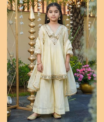 kedar fab Girls Silk Kurti with Palazzo ( Pack of 1 , Off White )