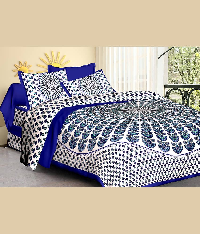 ABHACLOTHO Cotton 1 Double Bedsheet with 2 Pillow Covers ( Blue )