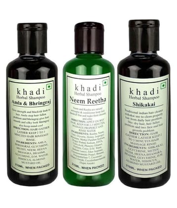 Khadi Hair combo - Amla Bhringraj, Neem Reetha, & Shikakai Shampoo 630 ml- Pack of 3 (210 ml Each)
