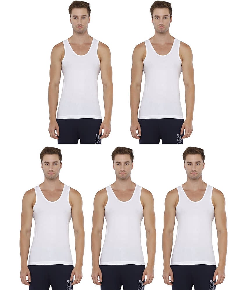 Rupa Jon White Cotton Men's Vest ( Pack of 5 )