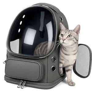 Transparent Cat Carrier Backpack – Bubble Window, Spacious & Ventilated Design (Grey)