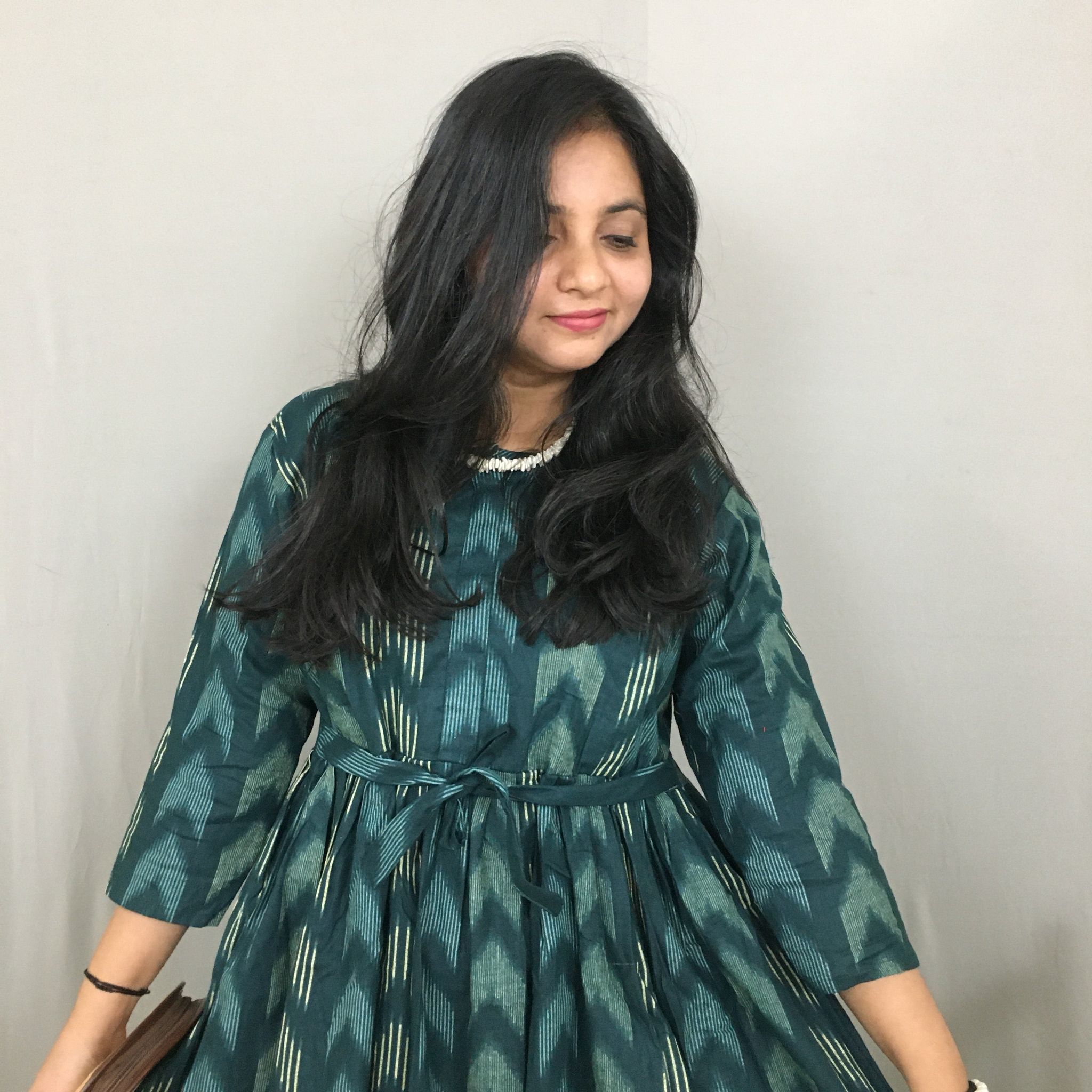 Arrow Print - Peacock Blue - Maternity Kurti with Feeding Zips - Cotton Flex - Thicker Fabric-40 - 42 ( L - XL )