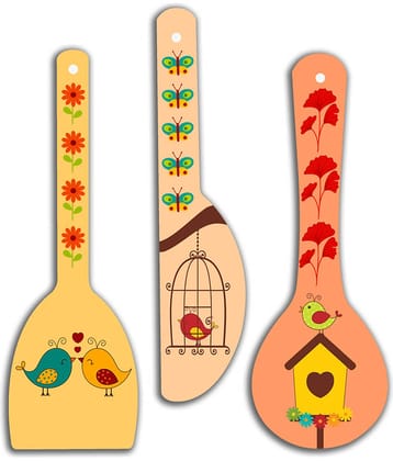 Saf Wood Spoon Shape Designer Designer Shape Decoratives Panel Multi - Pack of 3
