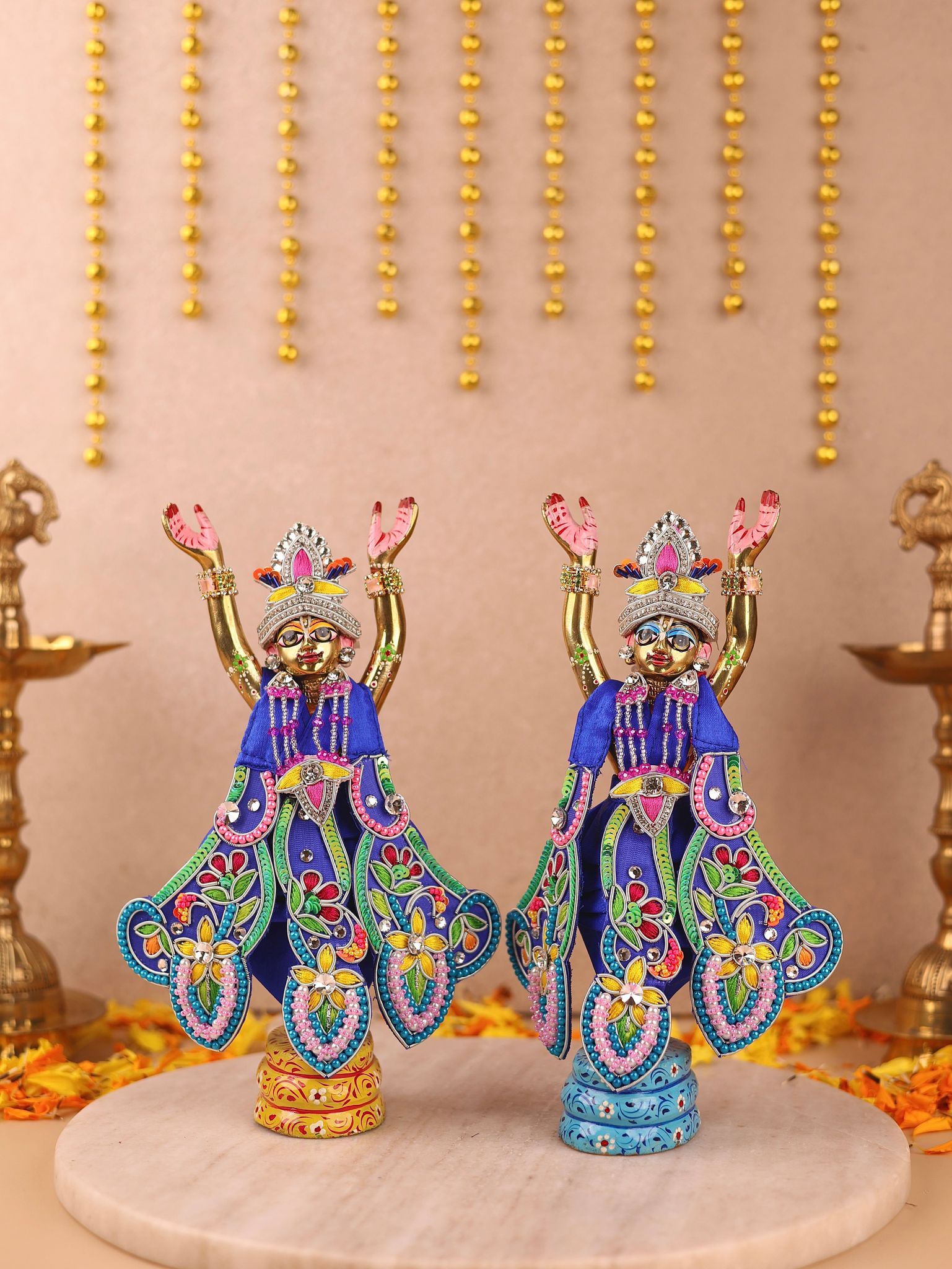 Indradhanu Blue Dhoti Patka for Gaur Nitai-WithShringar / 2 inch