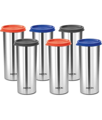 Milton Stainless Steel Tumbler with Lid Set of 6, 530 ml Each, Assorted (Lid Color May Vary) | Office | Gym | Yoga | Home | Kitchen | Hiking | Treking | Travel Tumbler