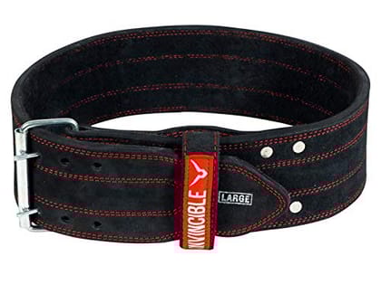 Invincible Heavy Duty Leather Weight Lifting Gym Belt for Heavy Workout for Men & Women 4"-Black / S