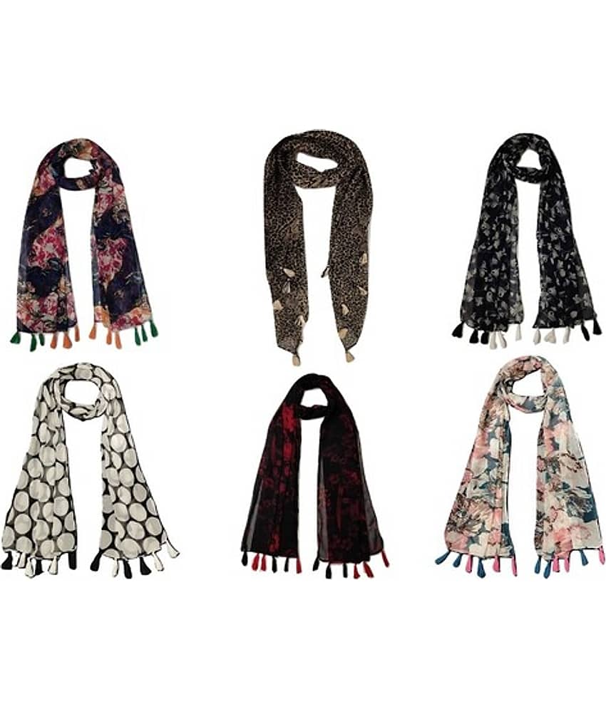 stolevilla Multi Printed Poly Cotton Yarn Stoles ( Pack of 6 )