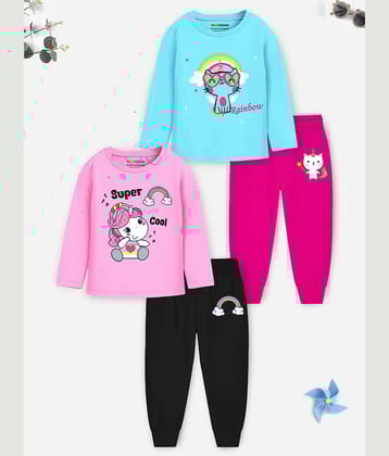 Trampoline Pack of 2 Baby Girls Cotton Blend T-Shirt & Pyjama Set ( Multicolor 3 )