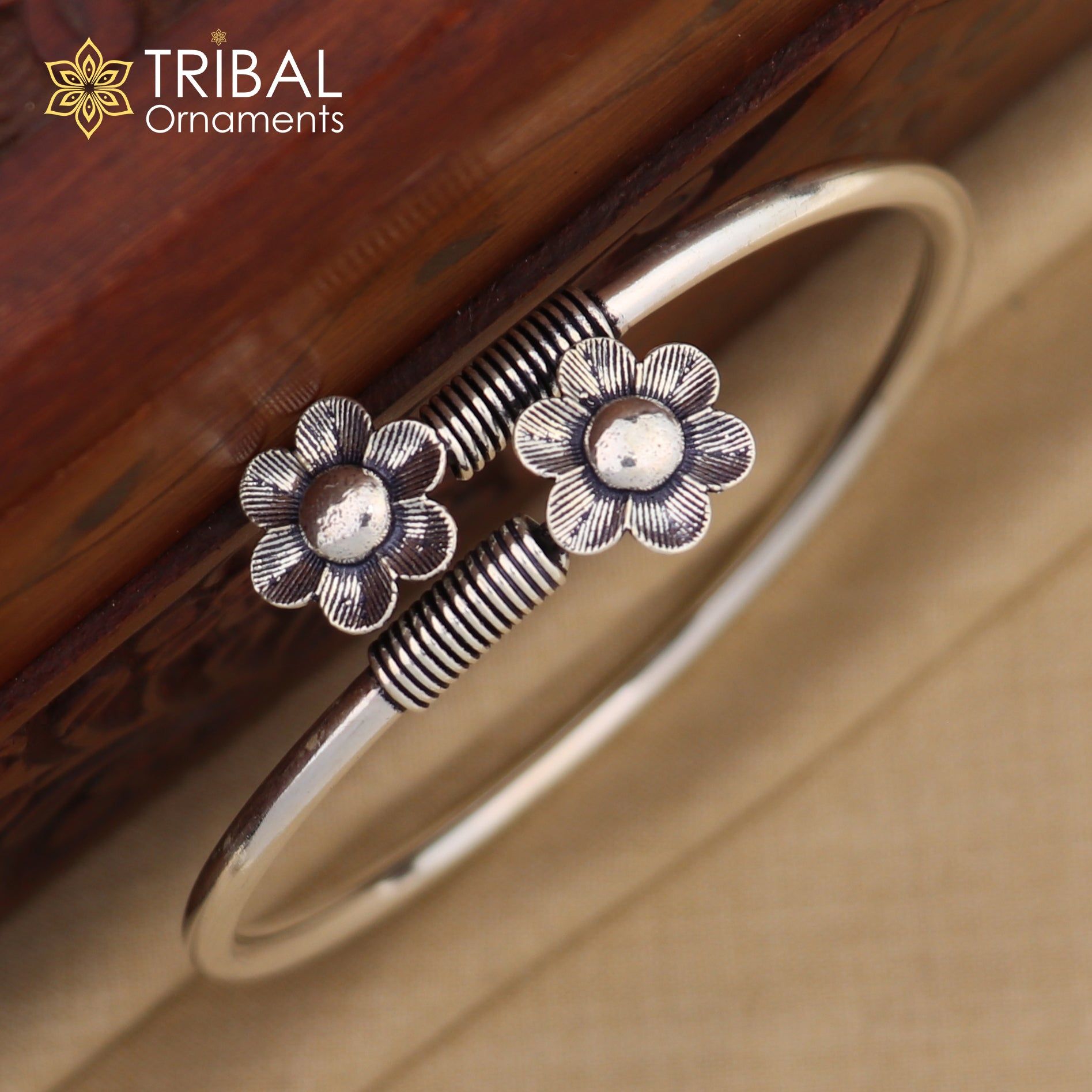925 sterling silver handmade round shape flower design stylish kada bangle bracelet tribal jewelry nsk882-2-6 or 2.375"inches
