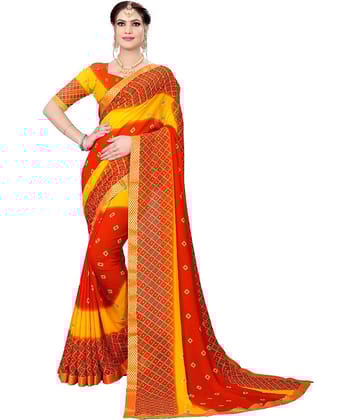 Kanooda Prints Georgette Printed Saree With Unstitched Blouse Piece ( Orange )