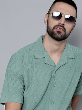 Creased Hunter Green Half Sleeve Shirt-L / Hunter Green